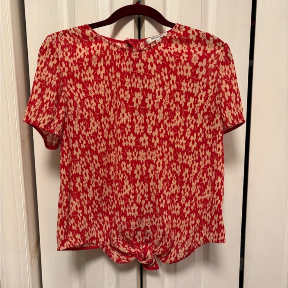 Madewell Red and White Floral Blouse